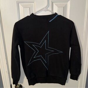 Girl’s Vintage Havana Black Crewneck Sweatshirt with Blue Accents